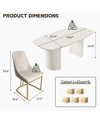 70.8-Inch High-End Solid Wood Table With Fabric +Pu Modern Dining Side Chairs (Dining And Chair Set)