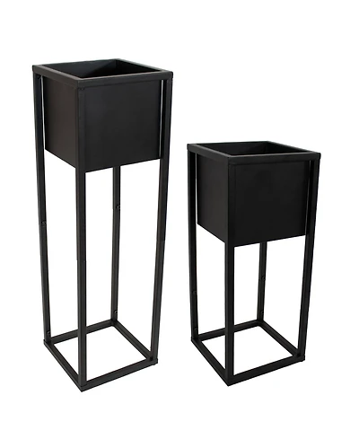 Modern Simplicity Cold-Rolled Steel Outdoor Elevated Planter - Set of 2 8.25" Square x 19.75" H and 27"