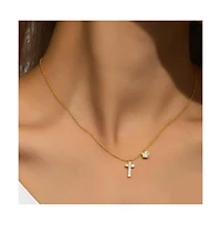 Hollywood Sensation Gold-Plated Sterling Silver Cross Necklace with Sparkling Cz and Floral Charm