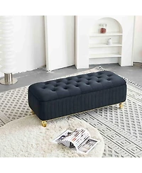 47.24" W Velvet Storage Ottoman Bench with Gold Embroidery, Modern Footstool for Living Room & Bedroom-The Pop Home