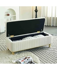 47.24" W Velvet Storage Ottoman Bench with Gold Embroidery, Modern Footstool for Living Room & Bedroom-The Pop Home