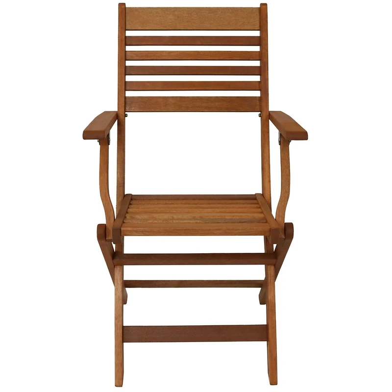 Meranti Wood with Teak Oil Finish Wooden Folding Patio Lawn Slatted Arm Chairs Set - Brown - 2pk