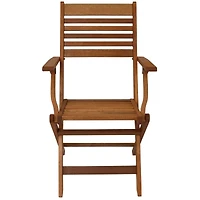 Meranti Wood with Teak Oil Finish Wooden Folding Patio Lawn Slatted Arm Chairs Set - Brown - 2pk