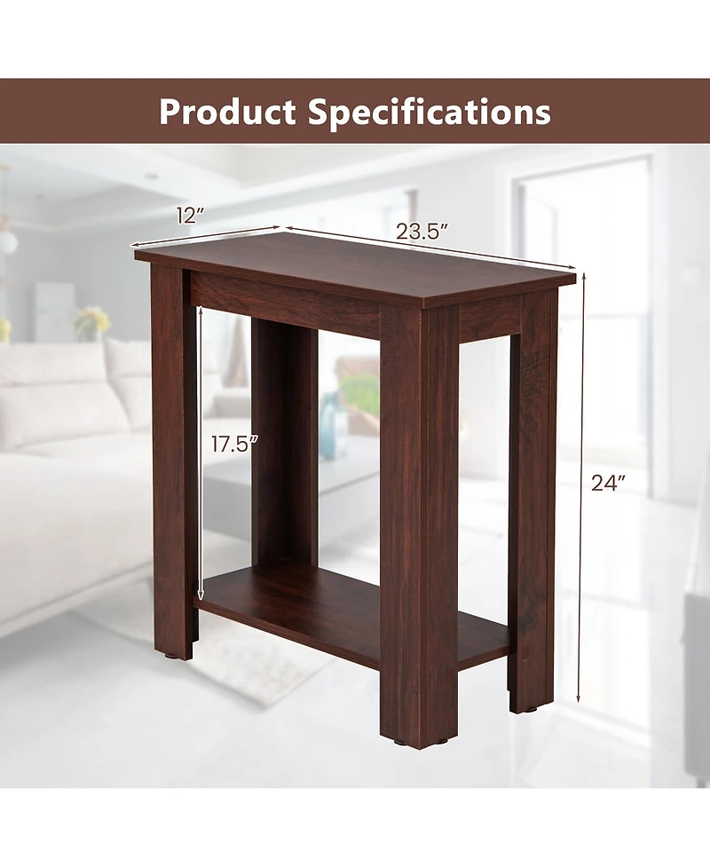Gymax 2-Tier End Table Modern Sofa Bedside Table Compact Nightstand w/ Storage Shelf