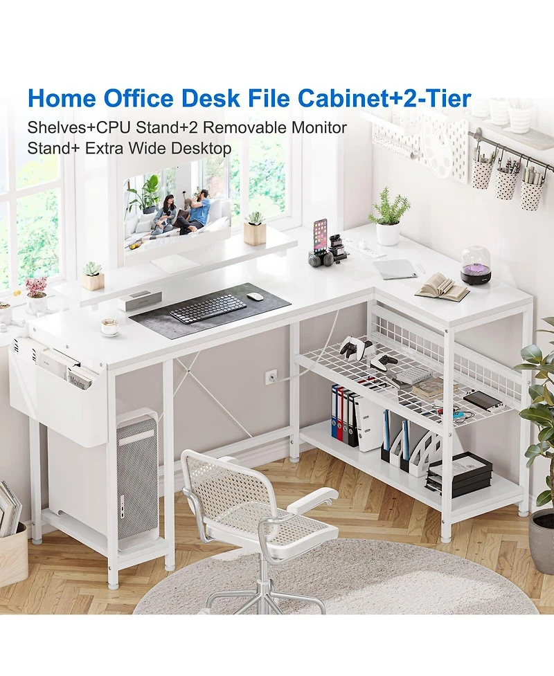 gaomon L Shaped Computer Desk with Power Outlets & Led Light