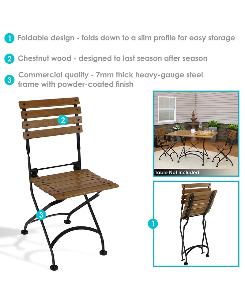 Indoor/Outdoor Patio or Dining Chestnut Wooden Folding Bistro Arm Chair