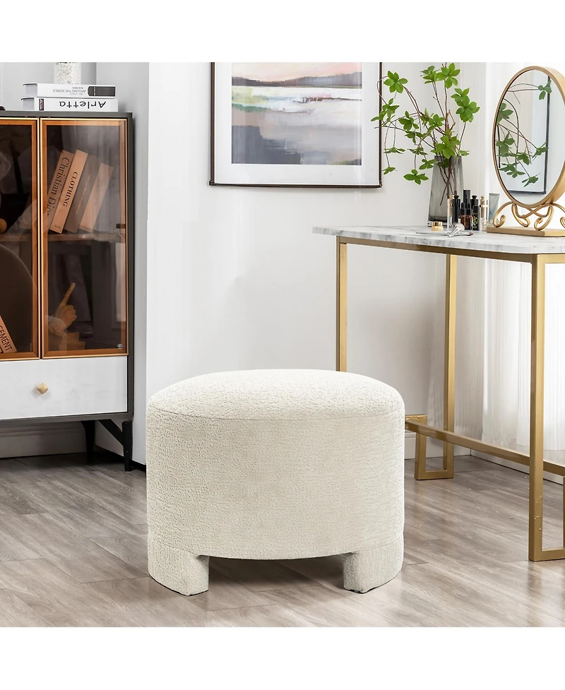 LuxenHome Upholstered Cream Modern Round Ottoman