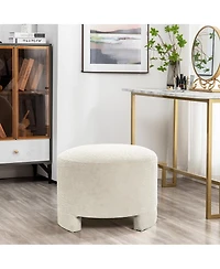 LuxenHome Upholstered Cream Modern Round Ottoman