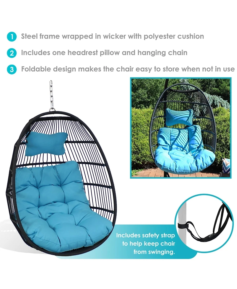 Outdoor Resin Wicker Julia Hanging Basket Egg Chair Swing with Cushions and Headrest - 2pc