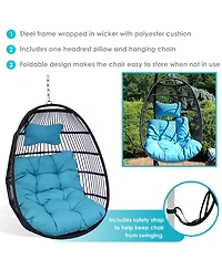 Outdoor Resin Wicker Julia Hanging Basket Egg Chair Swing with Cushions and Headrest - 2pc