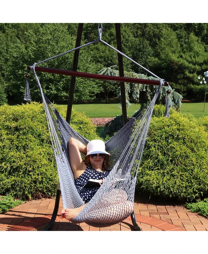 Modern Boho-Style Soft-Spun Polyester Rope Hanging Caribbean Xl Hammock Chair for Yard, Balcony, and Garden