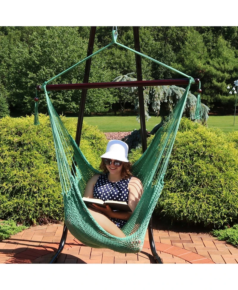 Modern Boho-Style Soft-Spun Polyester Rope Hanging Caribbean Xl Hammock Chair for Yard, Balcony, and Garden