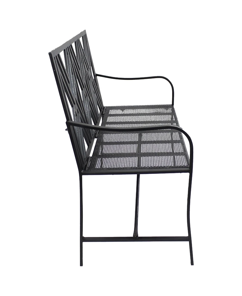 Outdoor 2-Person Iron Geometric Lattice Patio Bench - Black