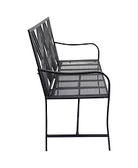 Outdoor 2-Person Iron Geometric Lattice Patio Bench - Black