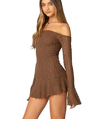 Edikted Womens Mya Off Shoulder Textured Mini Dress