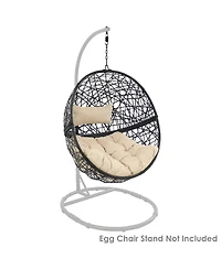 Outdoor Resin Wicker Patio Jackson Hanging Basket Egg Chair Swing with Cushions and Headrest - 2pc