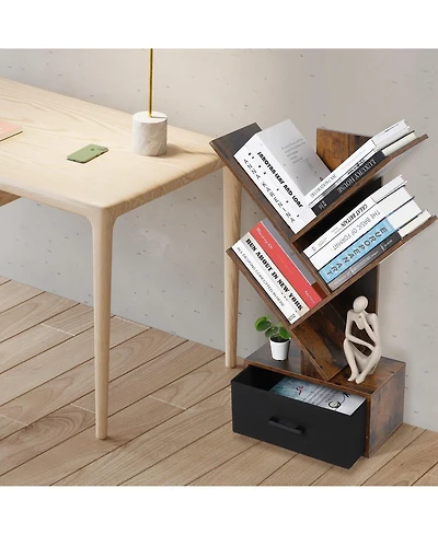 gaomon 4 Tier Tree Bookshelf with Storage Drawer