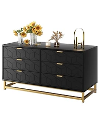 6 Drawer Dresser for Bedroom, Wood Chest of Drawers with Metal Legs, Modern Storage Dresser Chest Cabinet Organizer, Large Dresser for Hallway, Closet