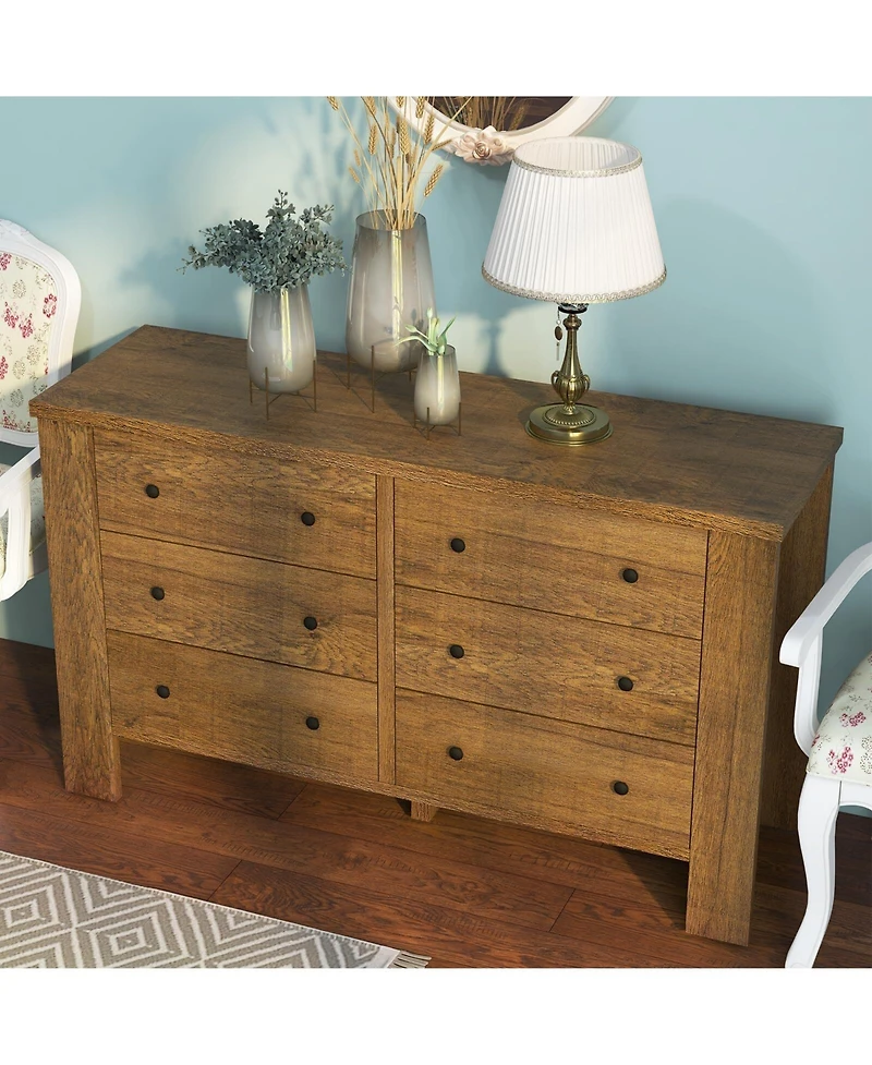 6 Drawer Dresser for Bedroom, Wood Chest of Drawers with Metal Legs, Modern Storage Dresser Chest Cabinet Organizer