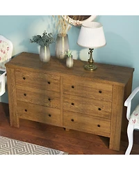 6 Drawer Dresser for Bedroom, Wood Chest of Drawers with Metal Legs, Modern Storage Dresser Chest Cabinet Organizer