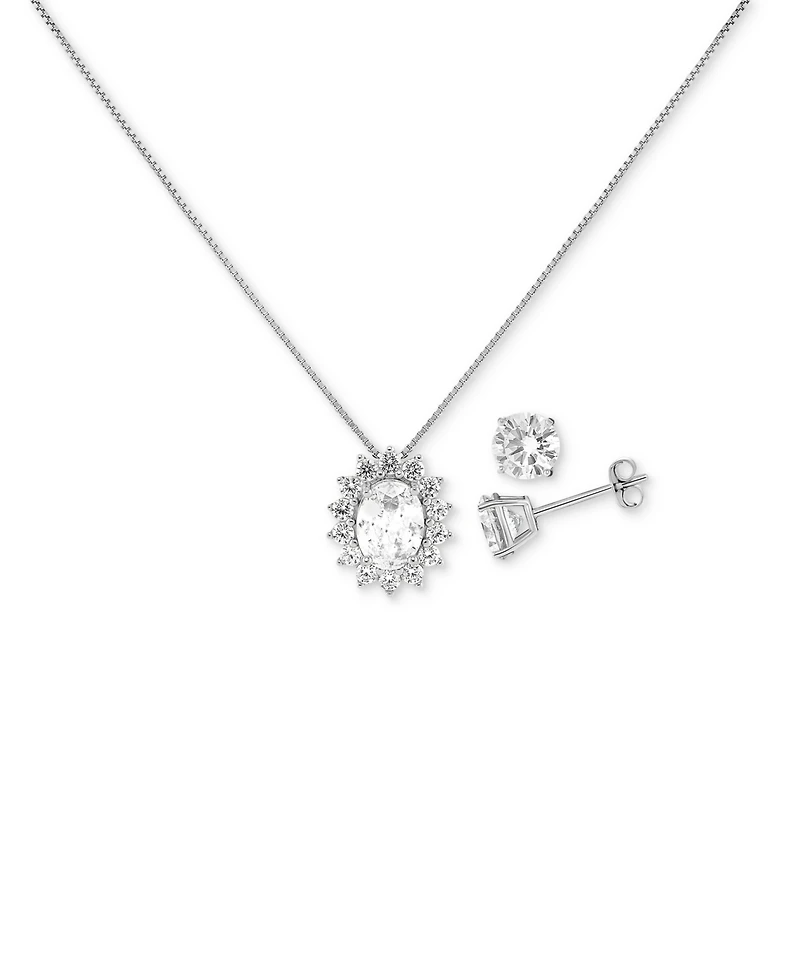 Giani Bernini Cubic Zirconia Oval Cluster Pendant Necklace & Stud Earrings Set in Sterling Silver, Exclusively at Macy's