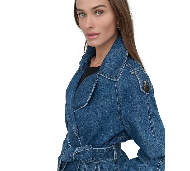 Dkny Women's Short Belted Double-Breasted Trench Coat