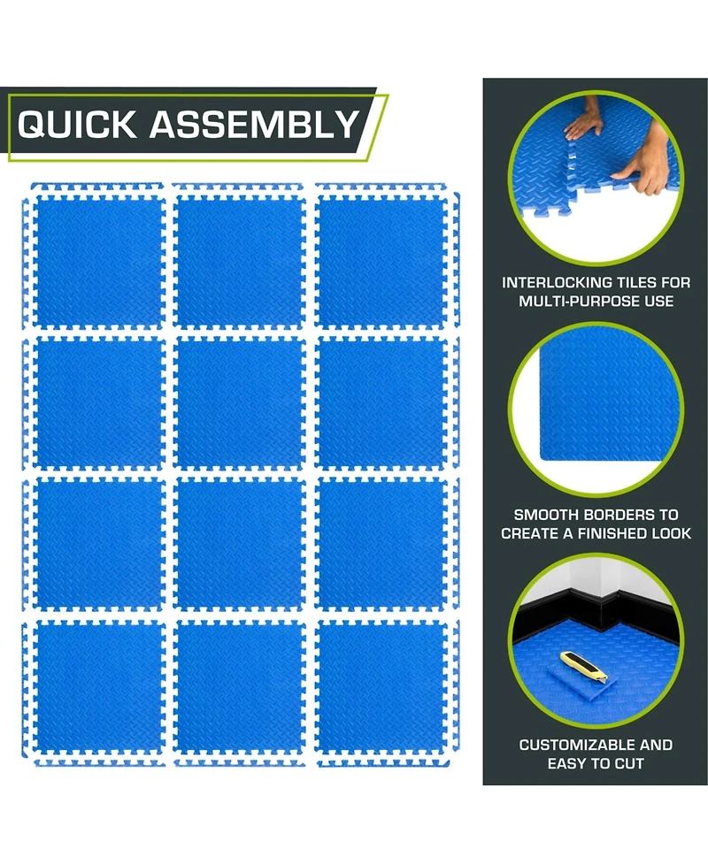 ProsourceFit Exercise Puzzle Mat 1/2-in, Blue, 48 Sq Ft - 12 Tiles