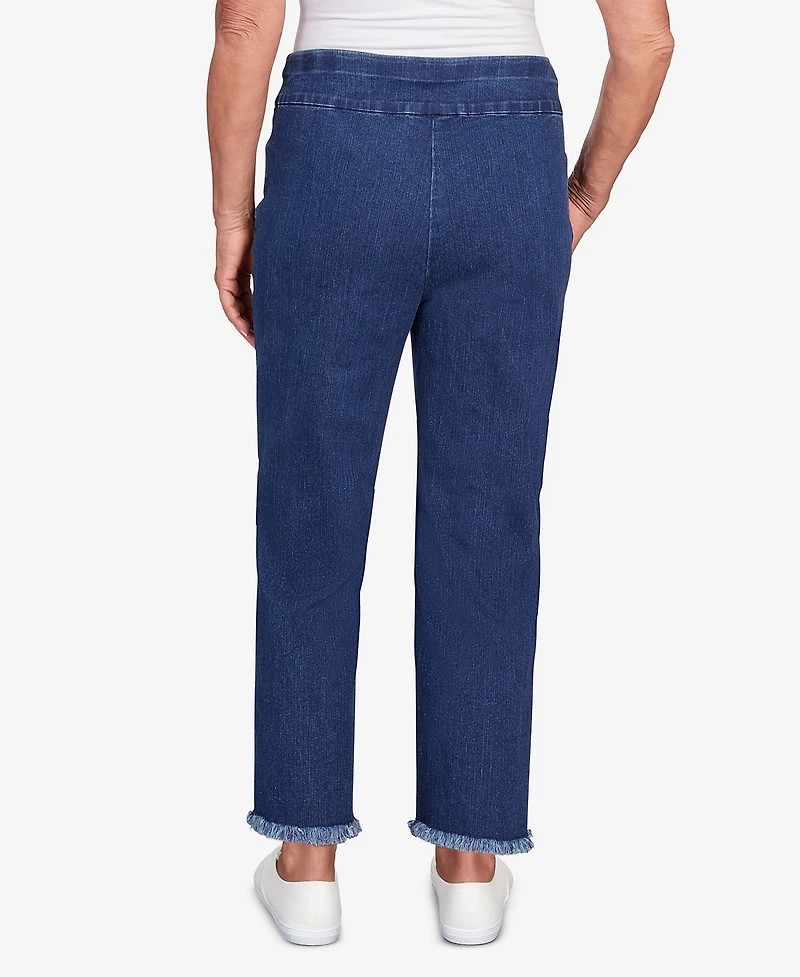 Alfred Dunner Women's Classic Denim Fringe Capri Pant