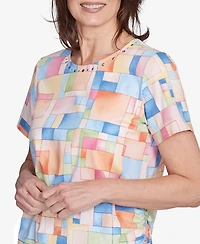 Alfred Dunner Women's Color Block Tile Top with Side Ruching