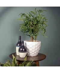 Honeycomb Pattern Ceramic Planter - 11.25" Round - White - 2-Pack