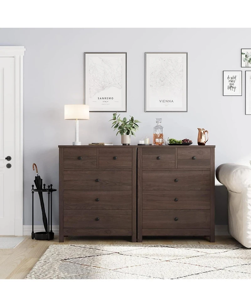 5 Drawer Dresser, Wooden Chest of Drawers, Modern Storage Tower with Metal Handles, Storage Organizer Unit with Deep Space for Bedroom, Living Room