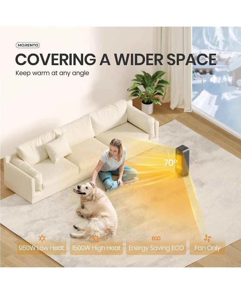 Morento Smart Space Heater, 1500W Electric Heater with Wi-Fi & Voice Control, Portable Heaters with Thermostat for Indoor Use, 12H Timer