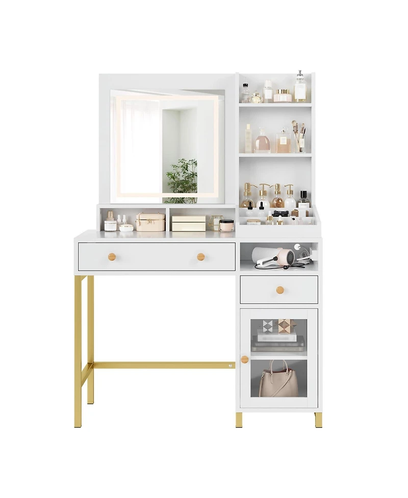 gaomon Vanity Desk with Mirror & 3 Color Led Lighted