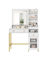 gaomon Vanity Desk with Mirror & 3 Color Led Lighted
