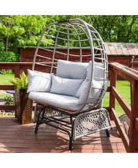 Outdoor Polyrattan Double Egg Chair Glider with Cushions and Pillows - Gray