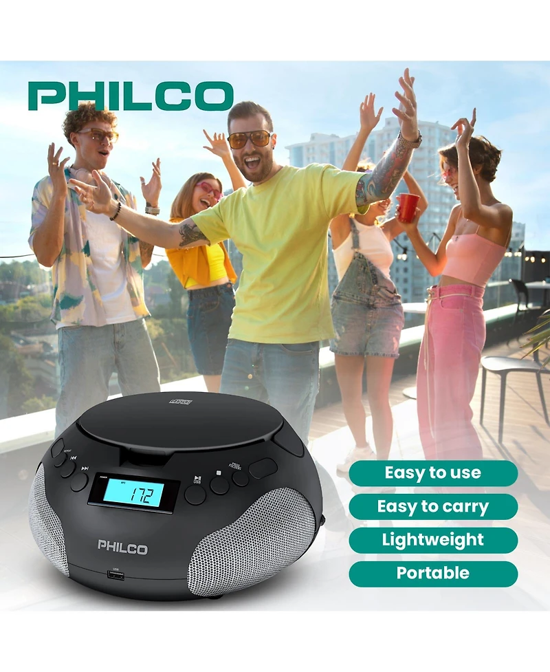 Philco Wired Boombox with Cd Player | MP3/Wma/Cd-r/Cd-rw/Fm Radi, 3.5mm Aux Input, Stereo Sound, Led Display, Compact & Easy-to-Use