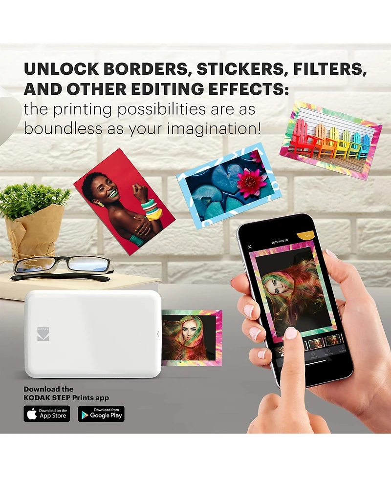 Kodak Step Mobile Instant Photo Printer 2x3", & Zink Photo Paper (75 Sheets) Bundle