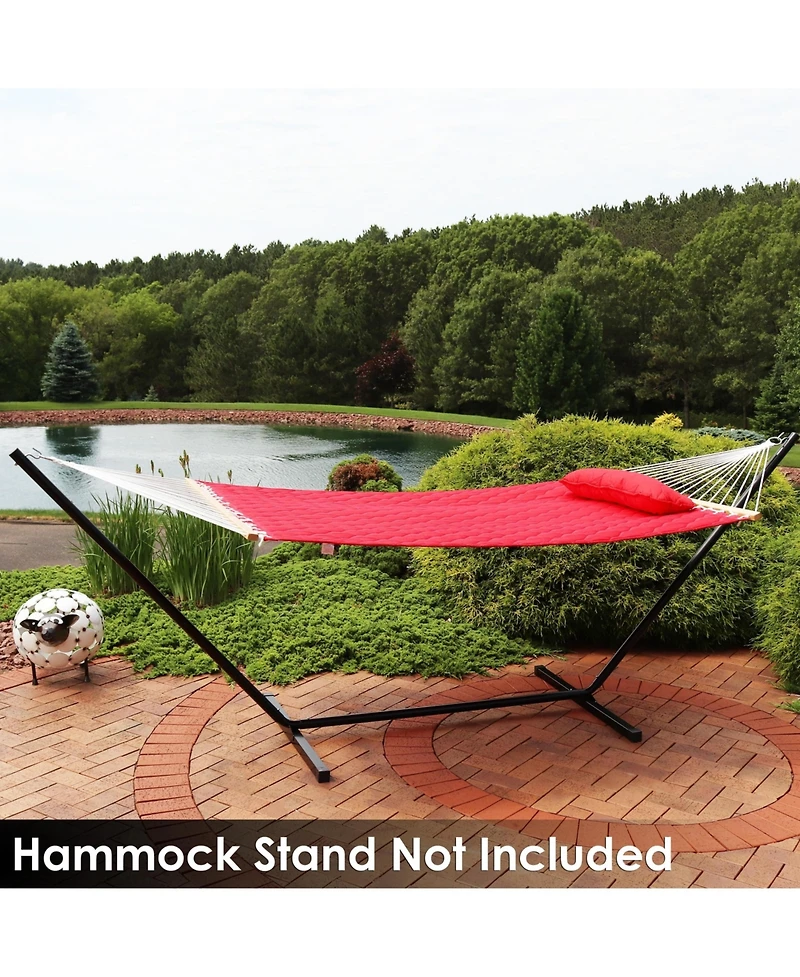 Heavy-Duty 2-Person Quilted Designs Fabric Hammock with Spreader Bars and Detachable Pillow