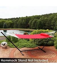Heavy-Duty 2-Person Quilted Designs Fabric Hammock with Spreader Bars and Detachable Pillow