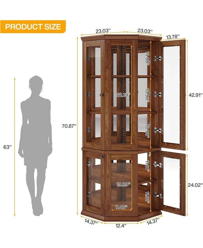 Tribesigns Corner Bar Cabinet, Tall Modern Wine Cabinet with Doors & Led Lights, 5-Tier Liquor Bar Cabinet, Home Bar Cabinet for Dining Room, Living R