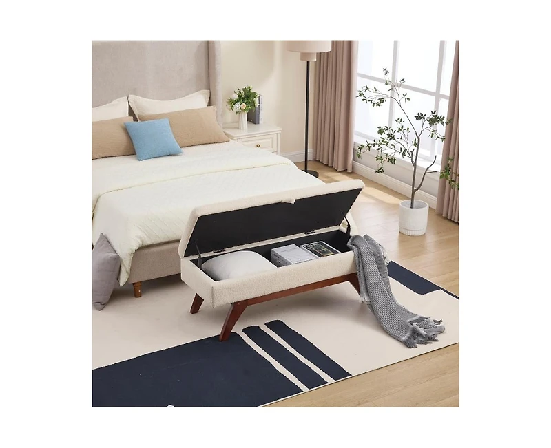 Teddy Storage Bench, Bed End Stool with Hidden Solid Wood Legs-The Pop Home