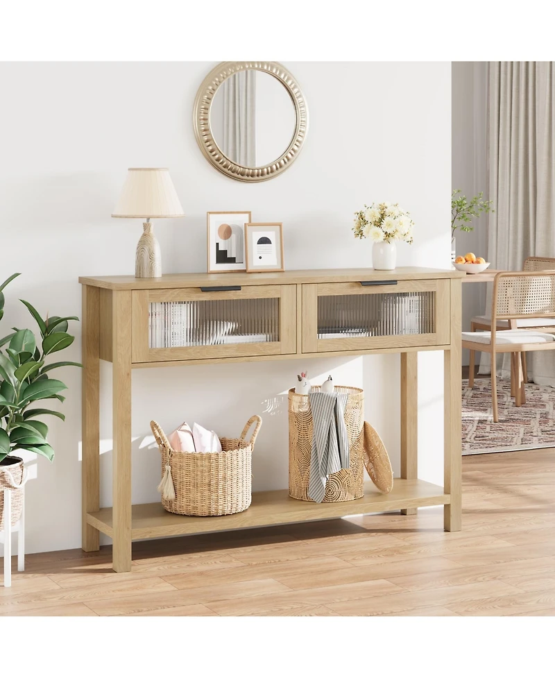 gaomon Entryway Table, Wood Console Table with 2 Glass Drawers