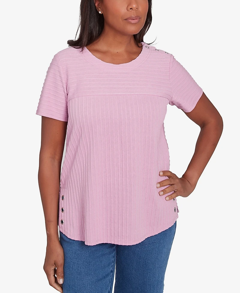 Alfred Dunner Women's Classic Solid Textured Short Sleeve Top