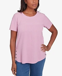 Alfred Dunner Women's Classic Solid Textured Short Sleeve Top