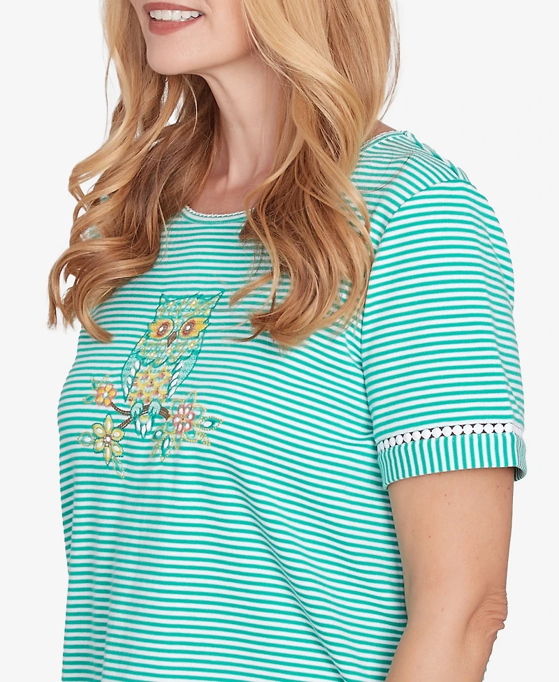 Alfred Dunner Petite Classics Owl Knit Striped T-Shirt