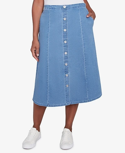 Alfred Dunner Petite Paneled Full Length Denim Skirts