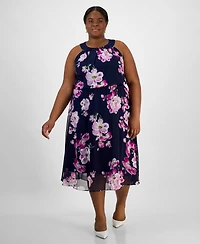 Robbie Bee Plus Printed Chiffon Halter Midi Dress