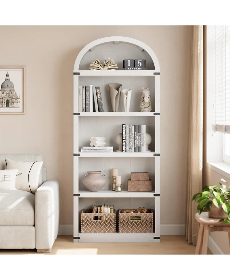 gaomon Bookcase Arched Bookshelf 71.65in Tall Bookcase Farmhouse Display Storage Rack