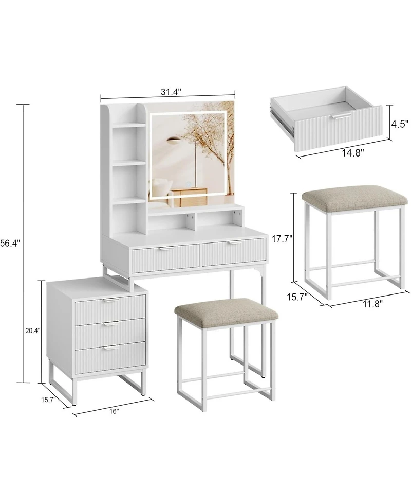gaomon Makeup Vanity Desk with Mirror and Lights, Vanity Table with 5 Drawers