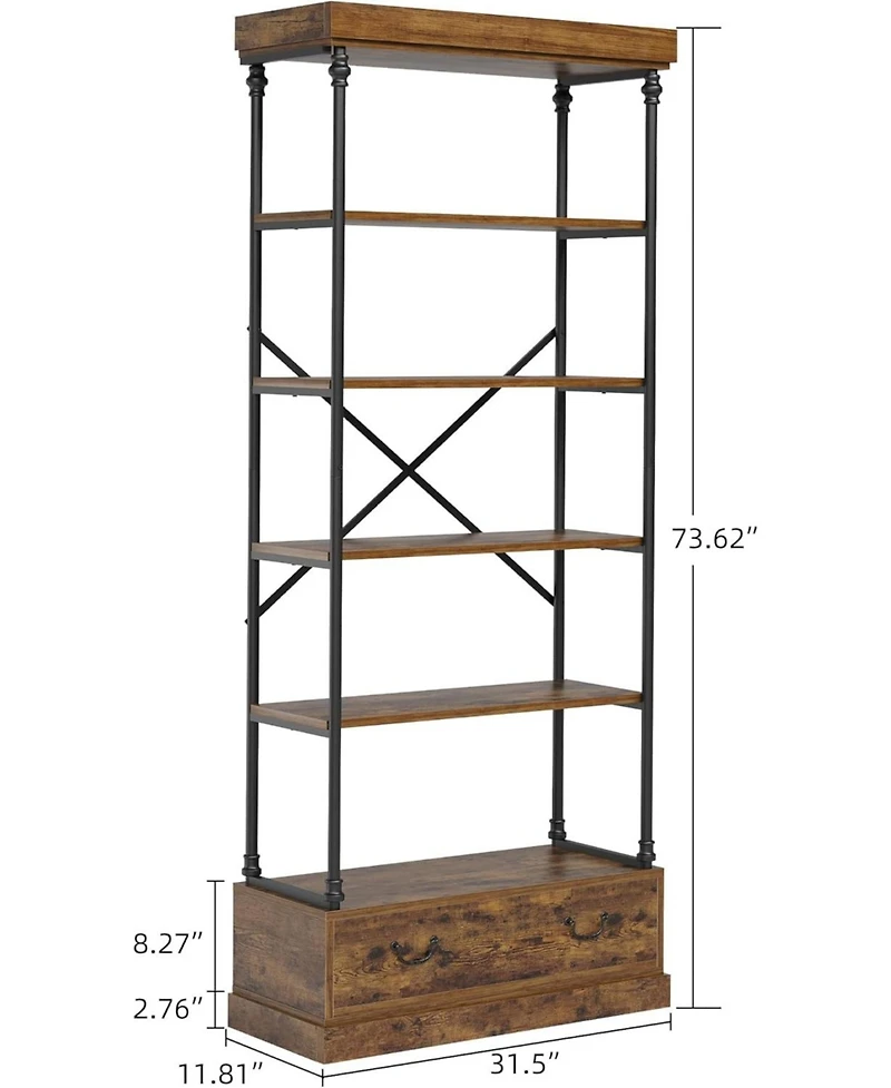 gaomon Bookshelf with Drawers Tall Bookcase 5 Tier Bookshelves Vintage Bookshelf